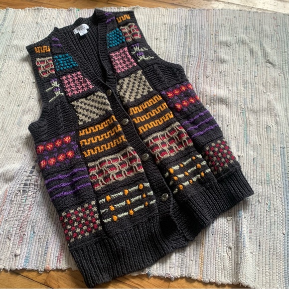Vintage Compagnie Internationale Express 90s Geometric Cardigan Sweater vest - Picture 2 of 8